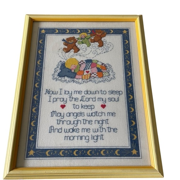 Vintage Cross Stitch Sampler Nighty Lords Prayer Needlepoint Nursery Child’s - Picture 1 of 16